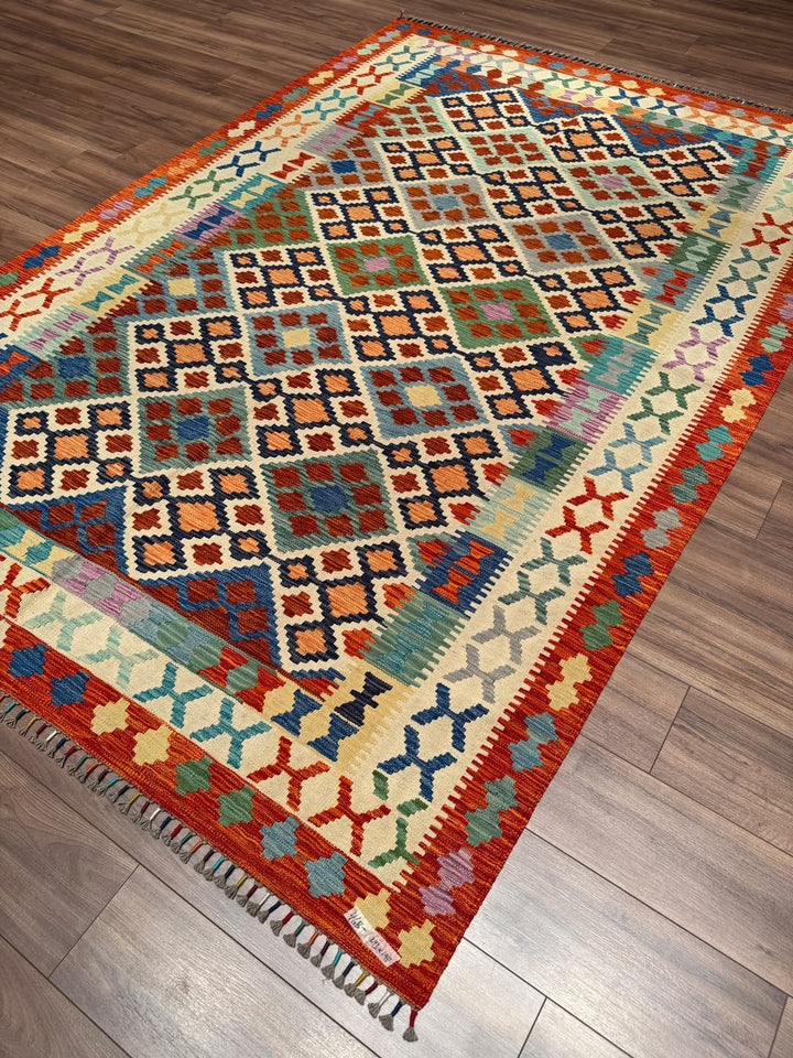 El Dokuma Orijinal Afgan Yün Kilim Multi 198x293 5.80 Metrekare - 7x10 ft