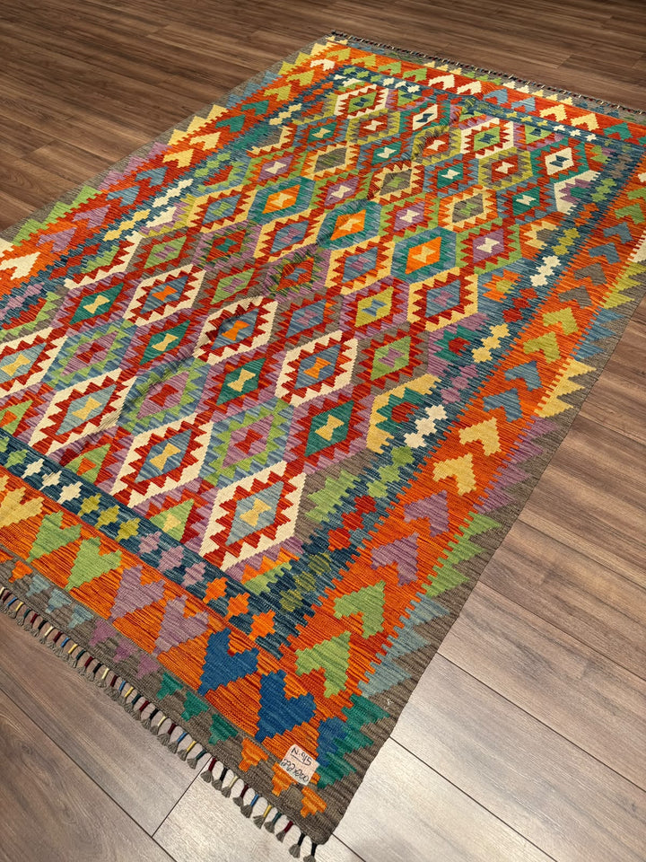 El Dokuma Orijinal Afgan Yün Kilim Multi 200x292 5.84 Metrekare - 7x10 ft