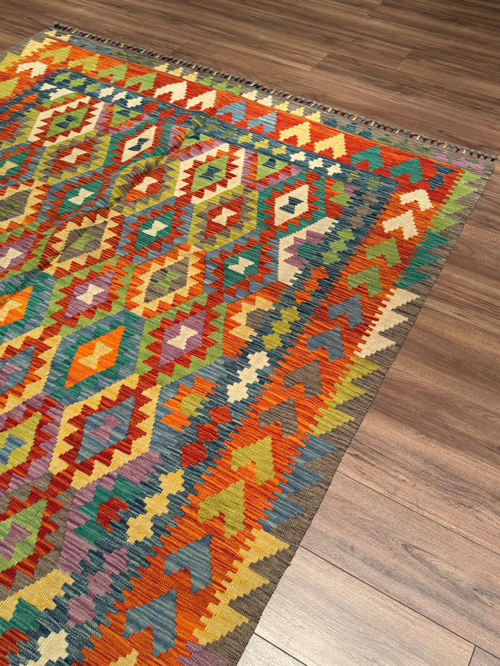 El Dokuma Orijinal Afgan Yün Kilim Multi 200x292 5.84 Metrekare - 7x10 ft