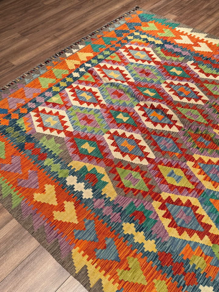 El Dokuma Orijinal Afgan Yün Kilim Multi 200x292 5.84 Metrekare - 7x10 ft