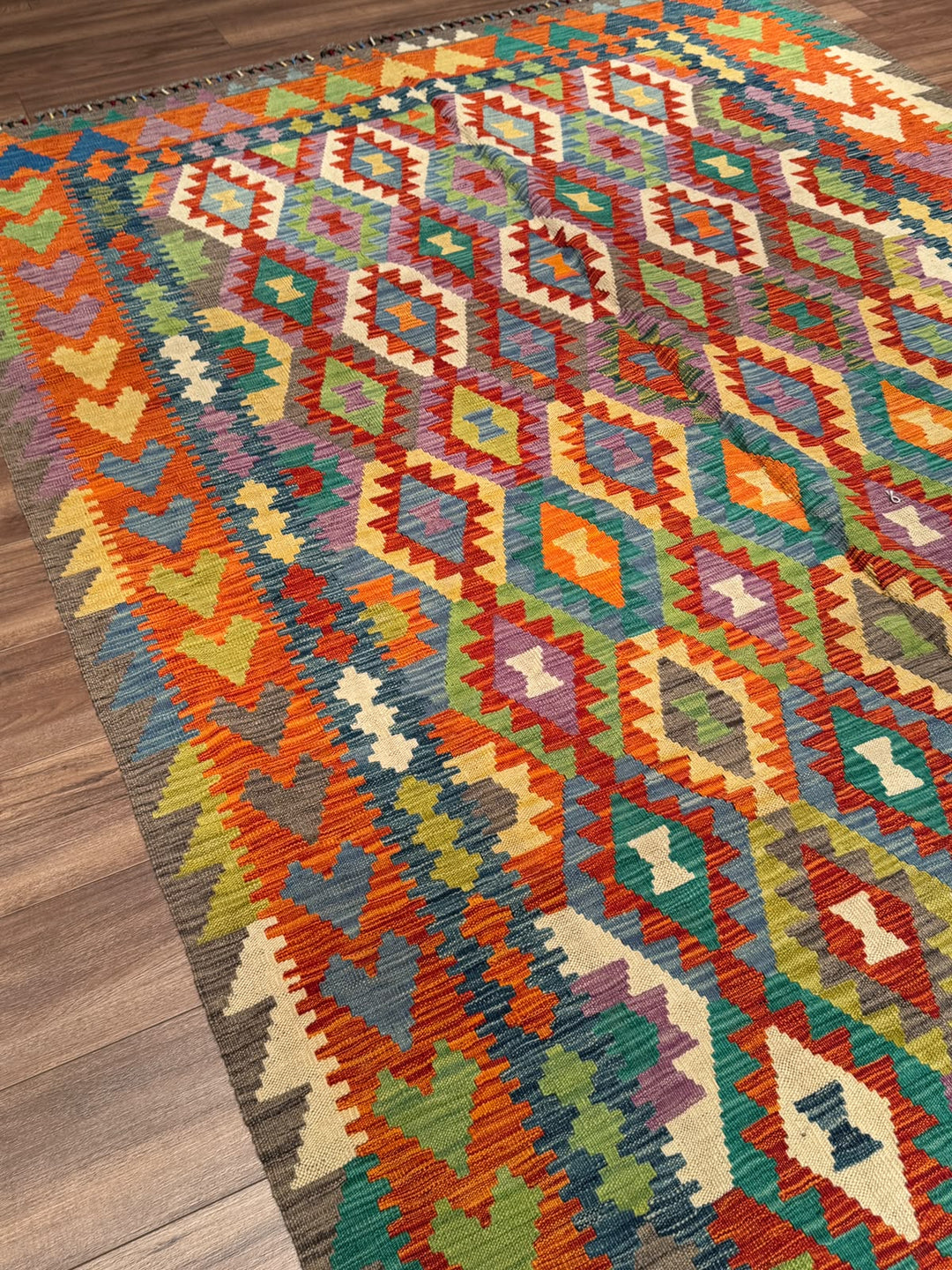 El Dokuma Orijinal Afgan Yün Kilim Multi 200x292 5.84 Metrekare - 7x10 ft