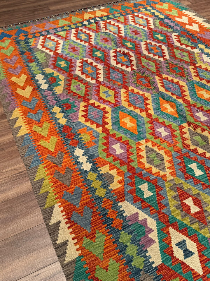 El Dokuma Orijinal Afgan Yün Kilim Multi 200x292 5.84 Metrekare - 7x10 ft