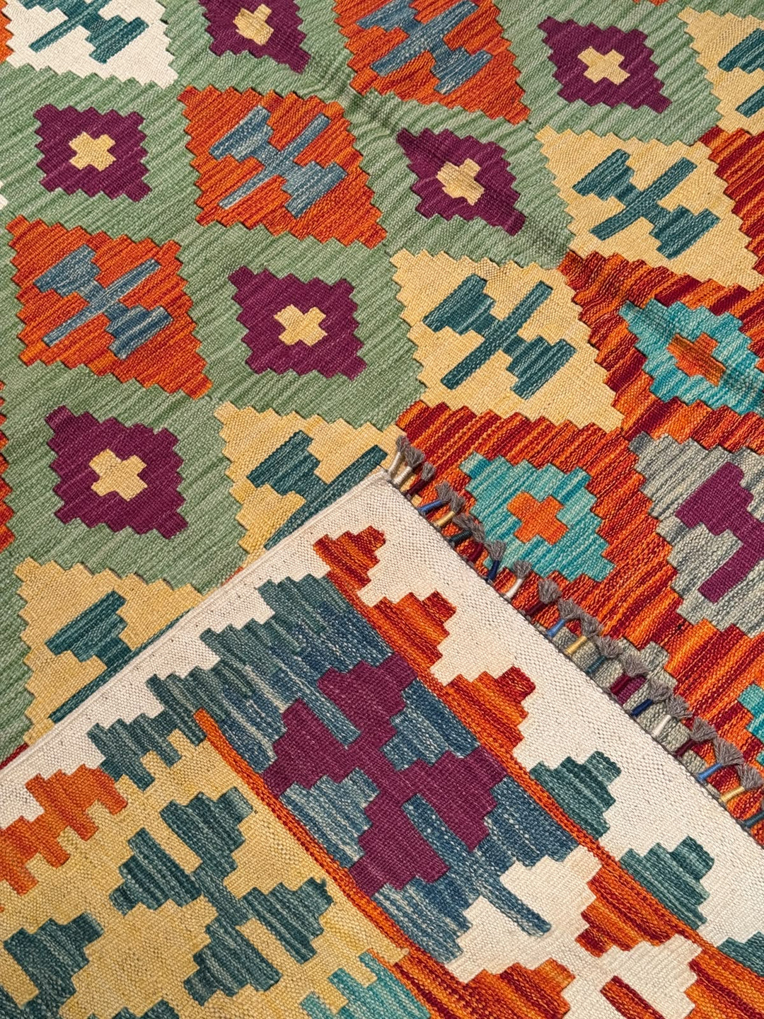 El Dokuma Orijinal Afgan Yün Kilim Multi 205x291 5.97 Metrekare - 7x10 ft