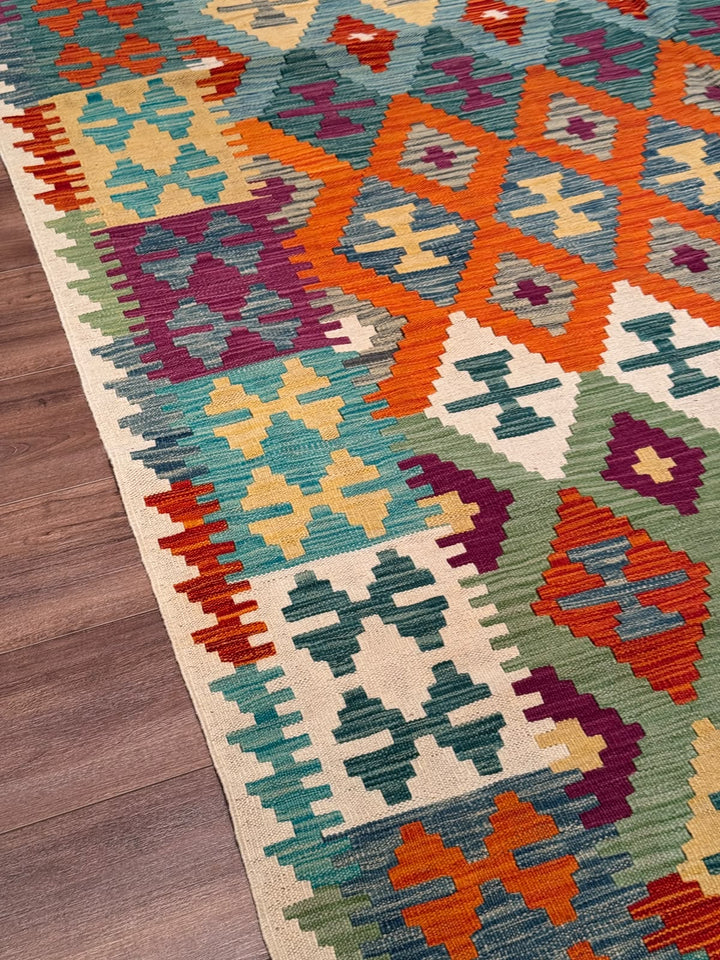 El Dokuma Orijinal Afgan Yün Kilim Multi 205x291 5.97 Metrekare - 7x10 ft
