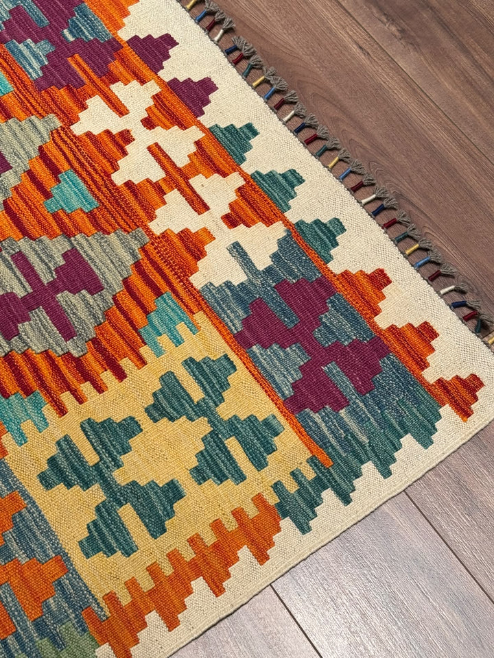 El Dokuma Orijinal Afgan Yün Kilim Multi 205x291 5.97 Metrekare - 7x10 ft
