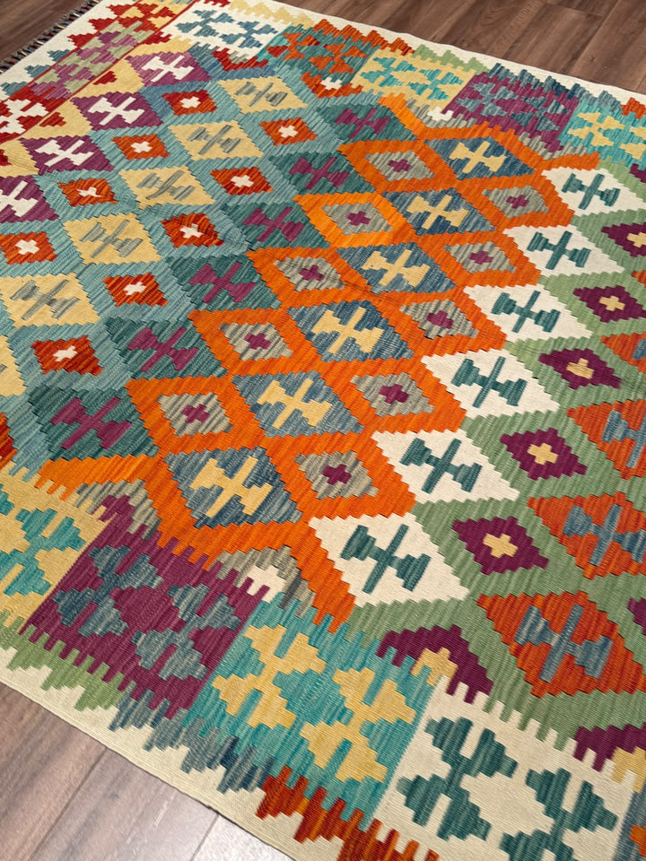 El Dokuma Orijinal Afgan Yün Kilim Multi 205x291 5.97 Metrekare - 7x10 ft