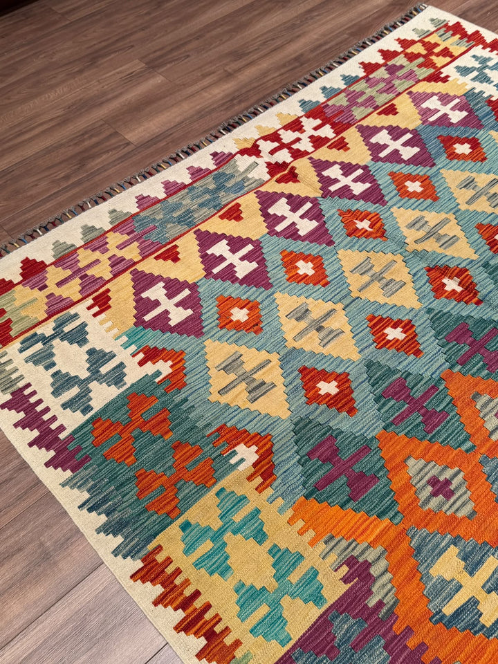 El Dokuma Orijinal Afgan Yün Kilim Multi 205x291 5.97 Metrekare - 7x10 ft