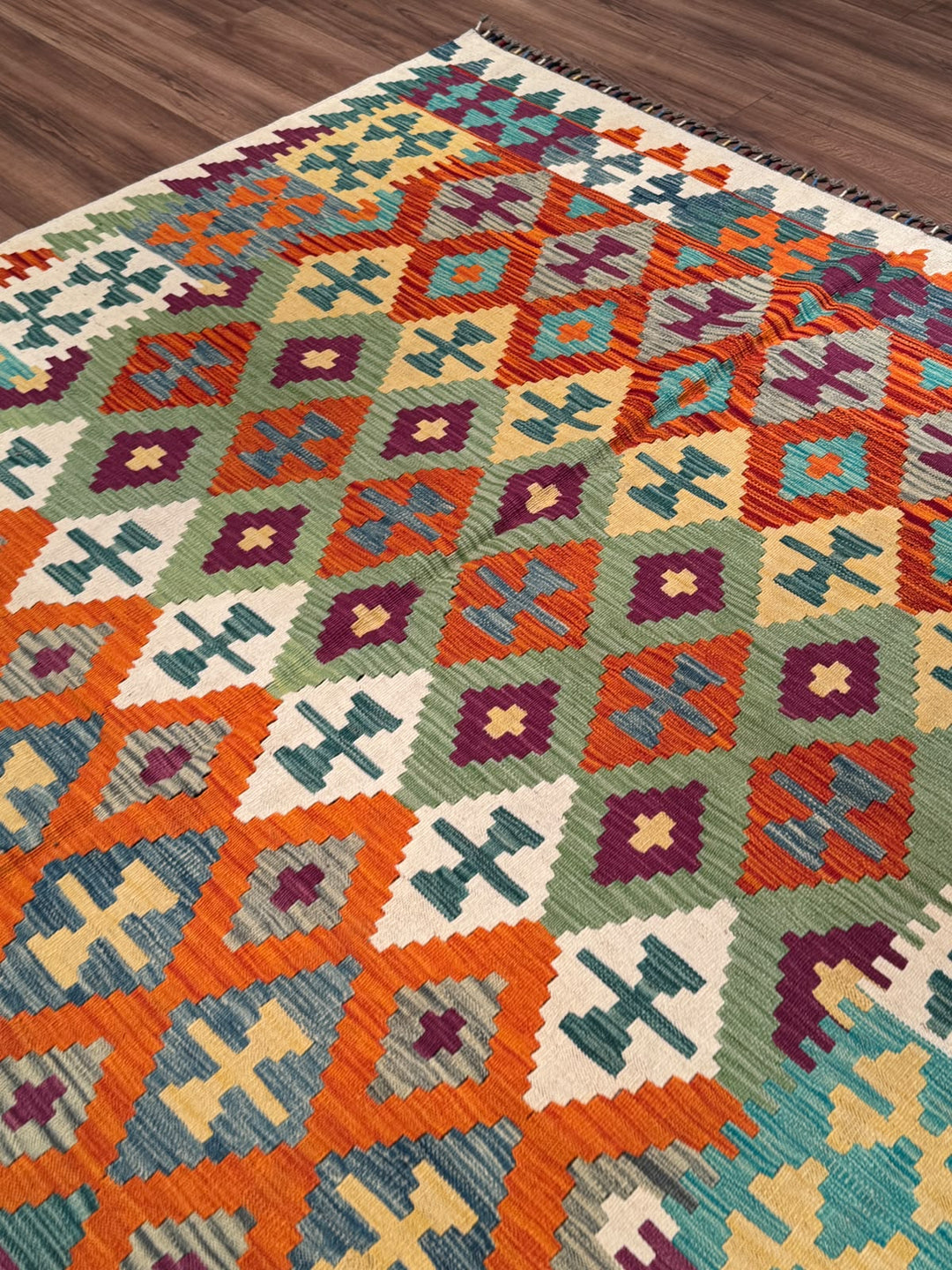 El Dokuma Orijinal Afgan Yün Kilim Multi 205x291 5.97 Metrekare - 7x10 ft