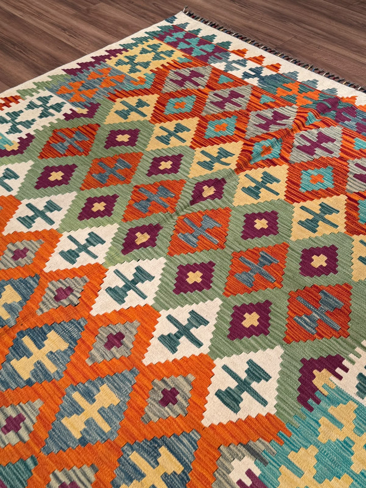 El Dokuma Orijinal Afgan Yün Kilim Multi 205x291 5.97 Metrekare - 7x10 ft