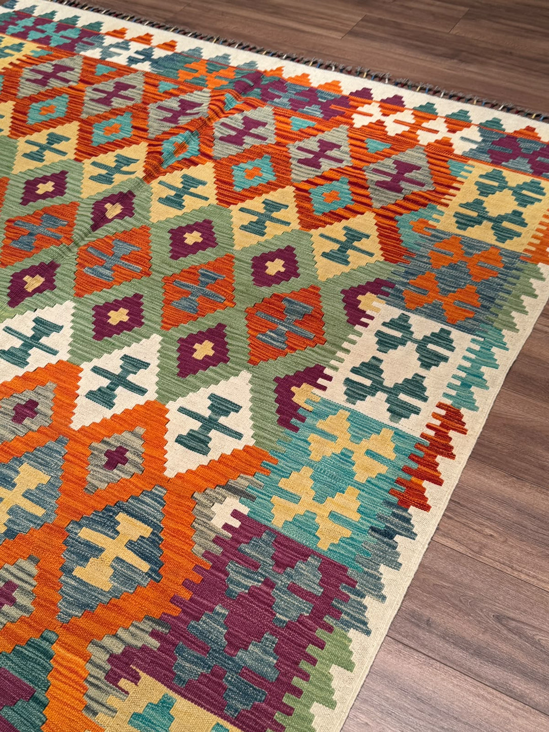 El Dokuma Orijinal Afgan Yün Kilim Multi 205x291 5.97 Metrekare - 7x10 ft
