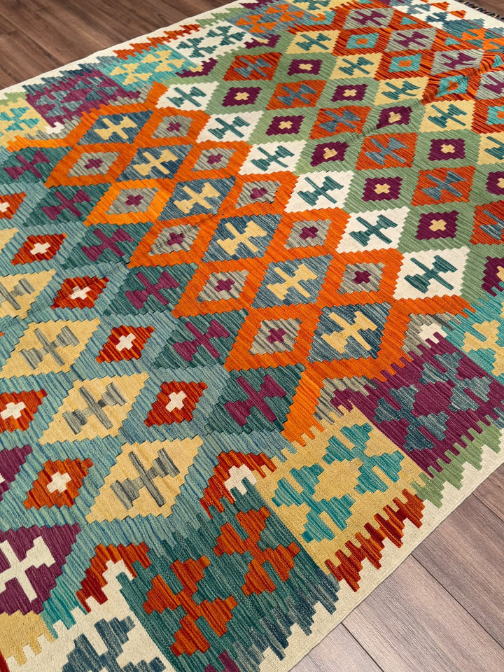 El Dokuma Orijinal Afgan Yün Kilim Multi 205x291 5.97 Metrekare - 7x10 ft