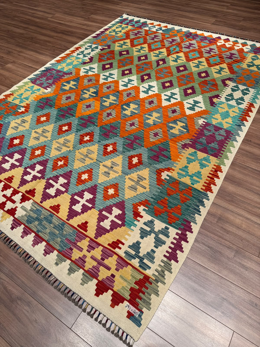 El Dokuma Orijinal Afgan Yün Kilim Multi 205x291 5.97 Metrekare - 7x10 ft