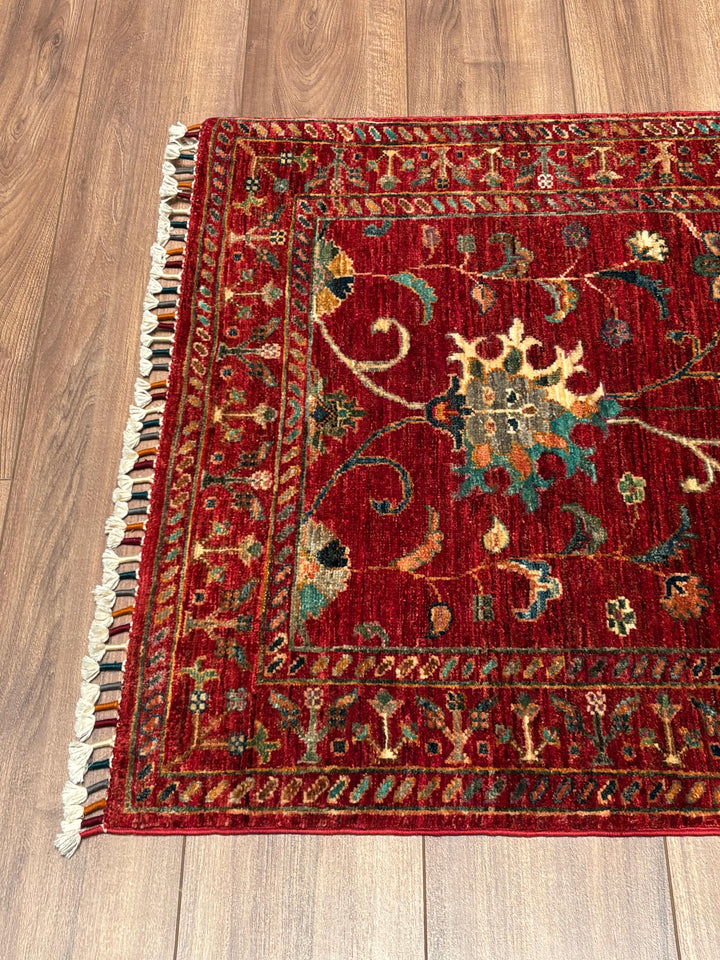 Sultani Binbirgece Orijinal El Dokuması Kırmızı Kök Boya Yün Halı 0.83x114 0.95 Metrekare - 3x5 ft