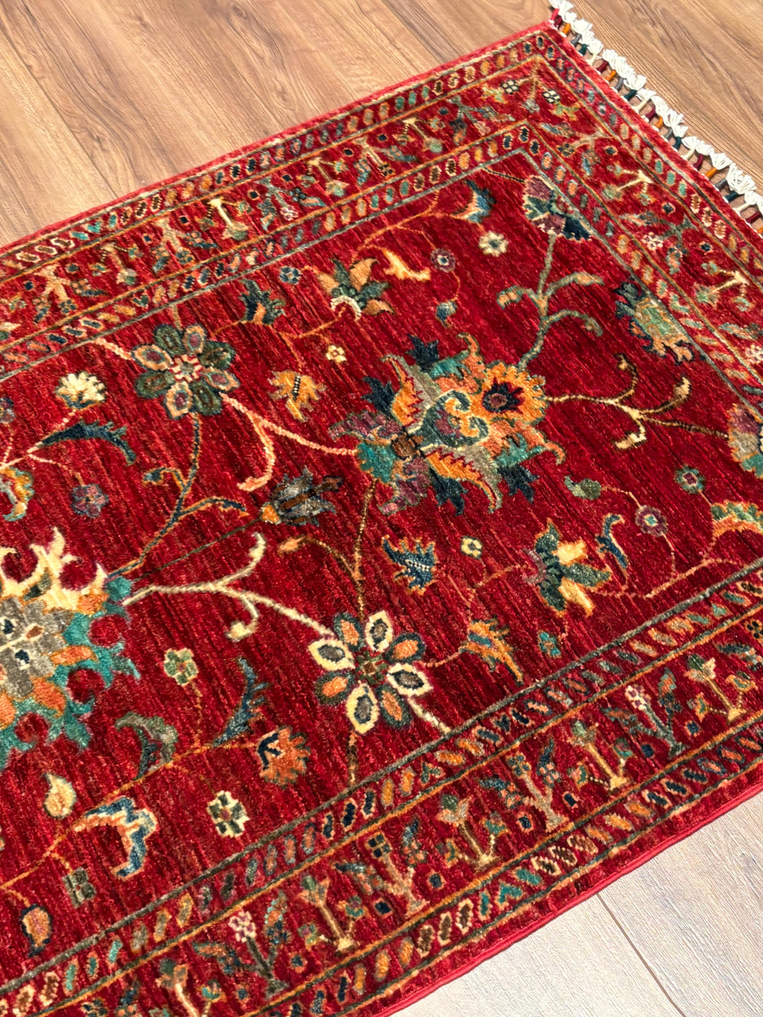 Sultani Binbirgece Orijinal El Dokuması Kırmızı Kök Boya Yün Halı 0.83x114 0.95 Metrekare - 3x5 ft