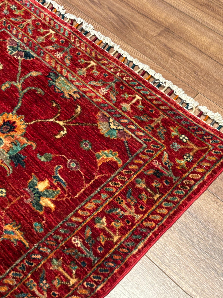 Sultani Binbirgece Orijinal El Dokuması Kırmızı Kök Boya Yün Halı 0.83x114 0.95 Metrekare - 3x5 ft