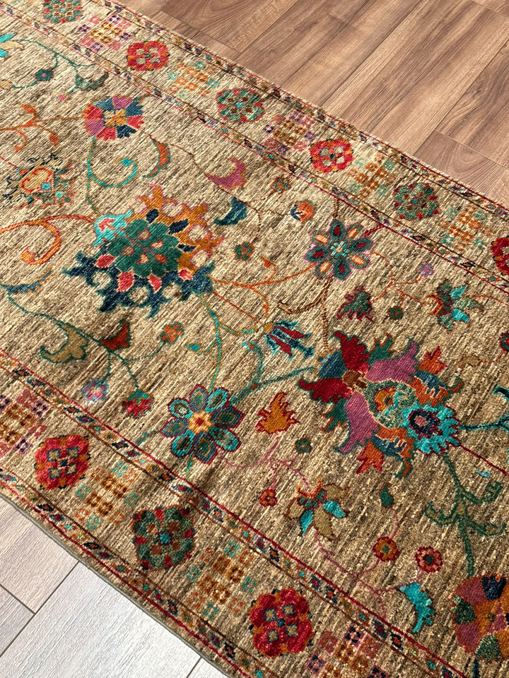 Sultani Binbirgece Yolluk Orijinal El Dokuması Bej Kök Boya Yün Halı 0.85x300 2.55 Metrekare - 3x10 ft