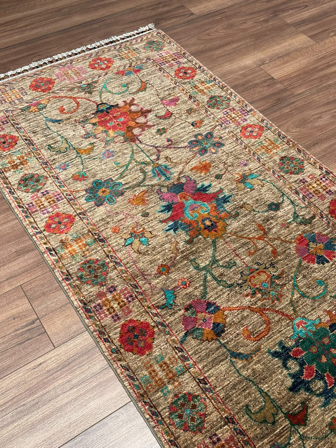 Sultani Binbirgece Yolluk Orijinal El Dokuması Bej Kök Boya Yün Halı 0.85x300 2.55 Metrekare - 3x10 ft