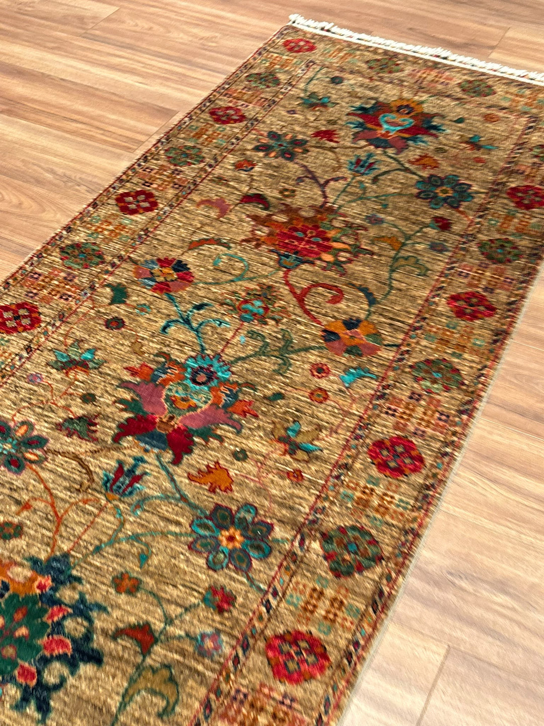 Sultani Binbirgece Yolluk Orijinal El Dokuması Bej Kök Boya Yün Halı 0.85x300 2.55 Metrekare - 3x10 ft