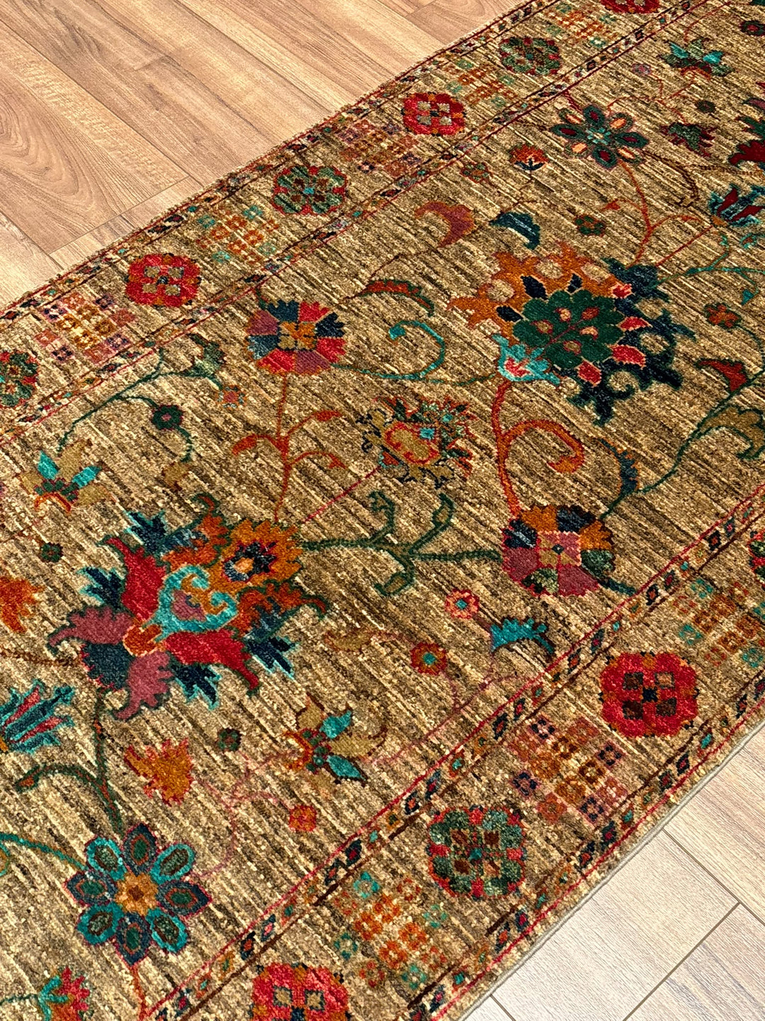 Sultani Binbirgece Yolluk Orijinal El Dokuması Bej Kök Boya Yün Halı 0.85x300 2.55 Metrekare - 3x10 ft