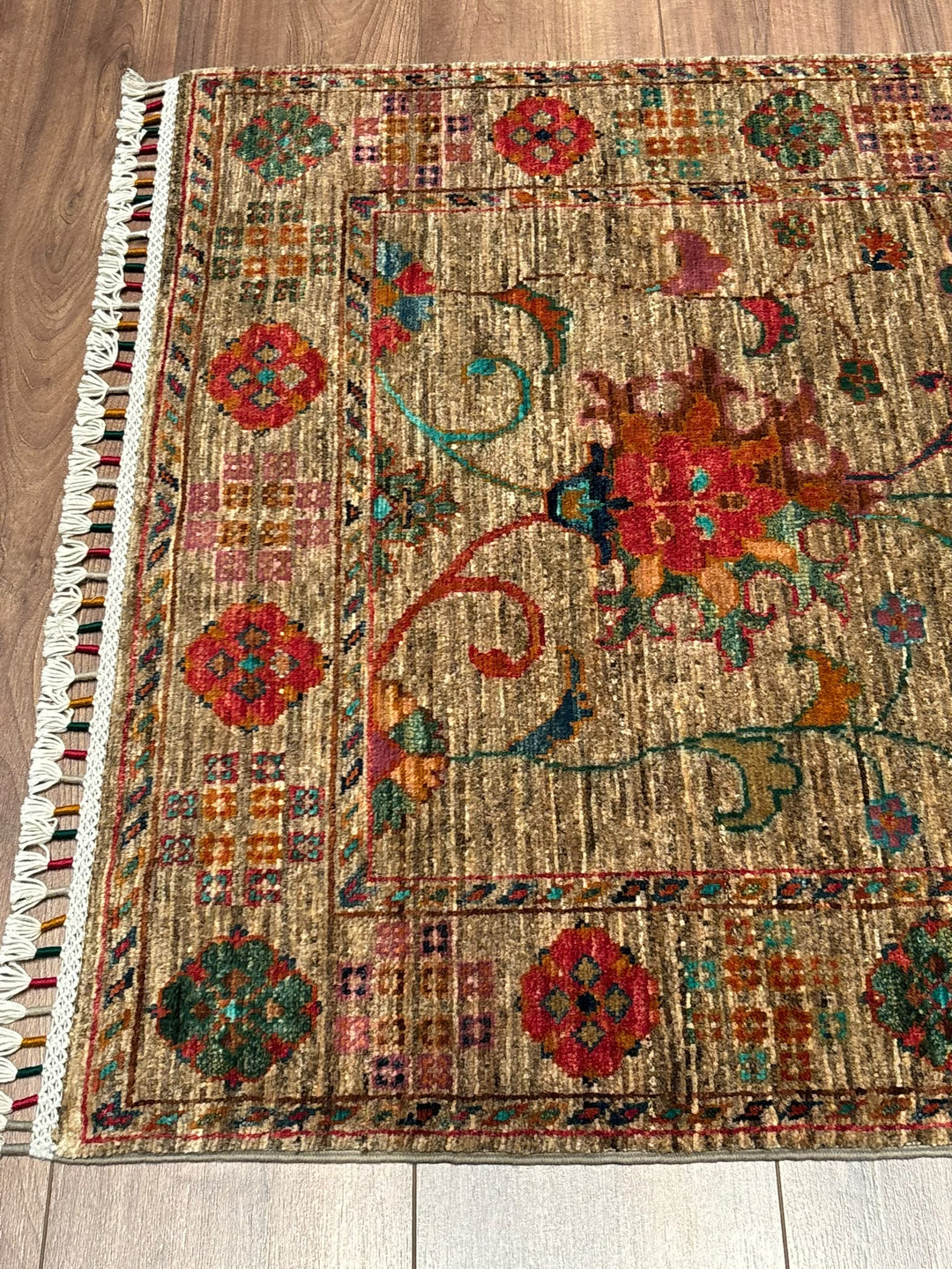 Sultani Binbirgece Yolluk Orijinal El Dokuması Bej Kök Boya Yün Halı 0.85x300 2.55 Metrekare - 3x10 ft