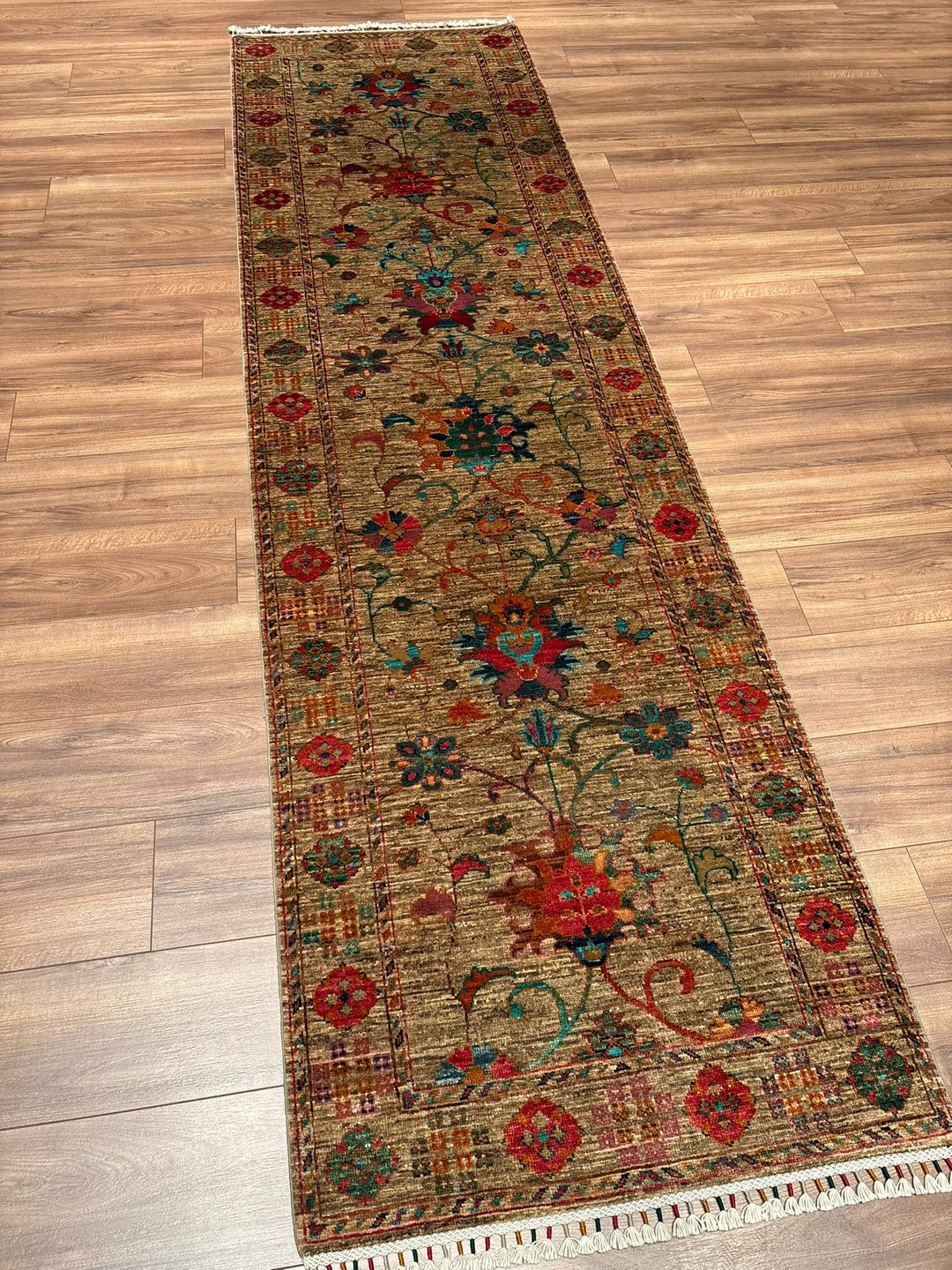 Sultani Binbirgece Yolluk Orijinal El Dokuması Bej Kök Boya Yün Halı 0.85x300 2.55 Metrekare - 3x10 ft