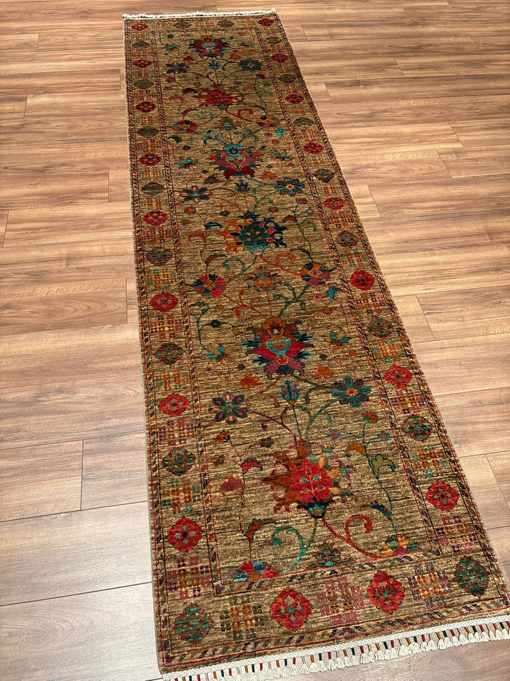 Sultani Binbirgece Yolluk Orijinal El Dokuması Bej Kök Boya Yün Halı 0.85x300 2.55 Metrekare - 3x10 ft