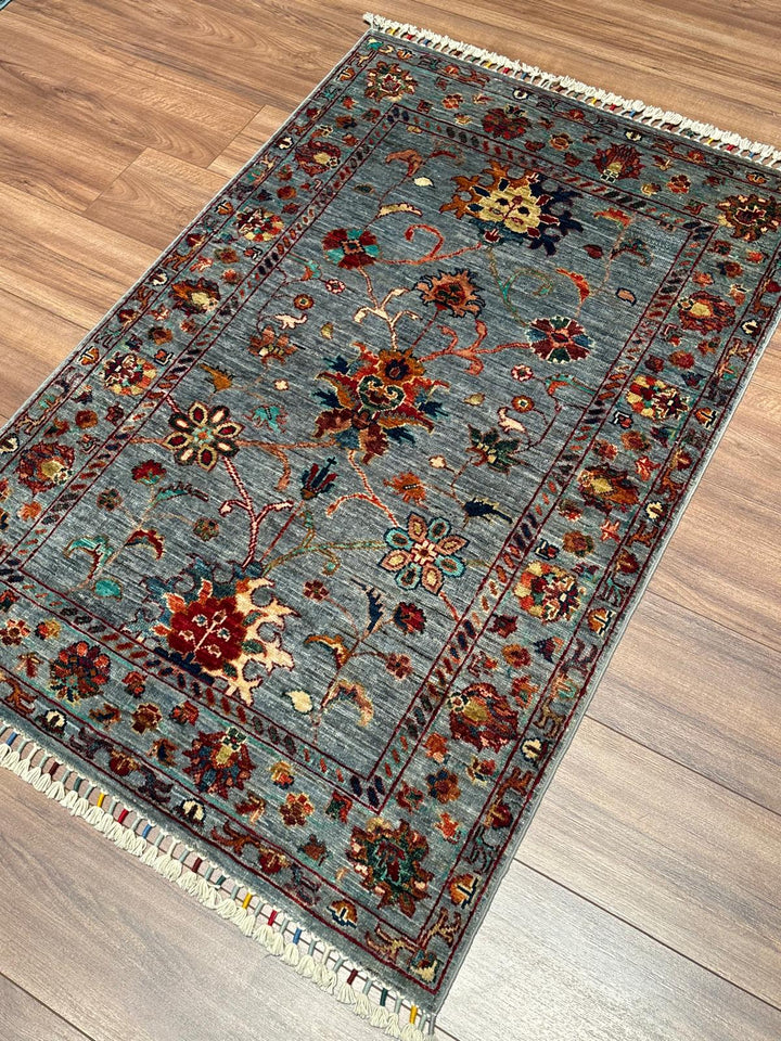 Sultani Binbirgece Orijinal El Dokuması Gri Kök Boya Yün Halı 0.92x139 1.28 Metrekare - 3x4 ft