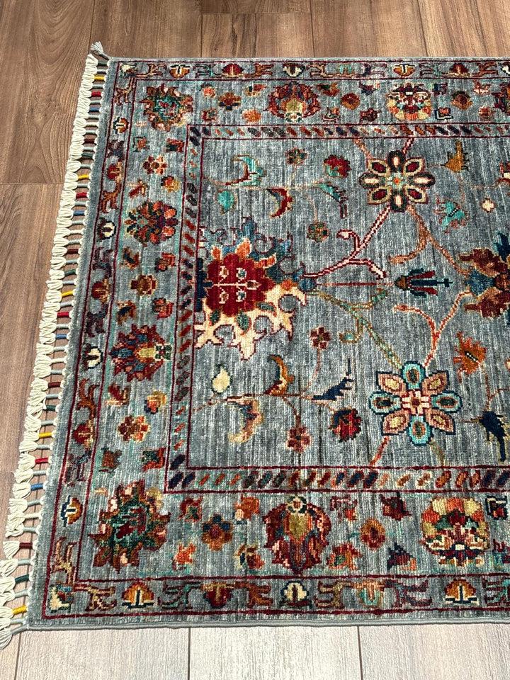 Sultani Binbirgece Orijinal El Dokuması Gri Kök Boya Yün Halı 0.92x139 1.28 Metrekare - 3x4 ft