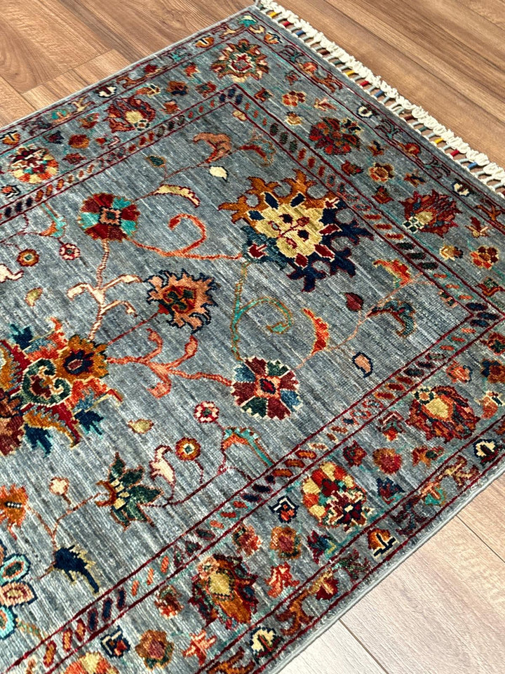 Sultani Binbirgece Orijinal El Dokuması Gri Kök Boya Yün Halı 0.92x139 1.28 Metrekare - 3x4 ft