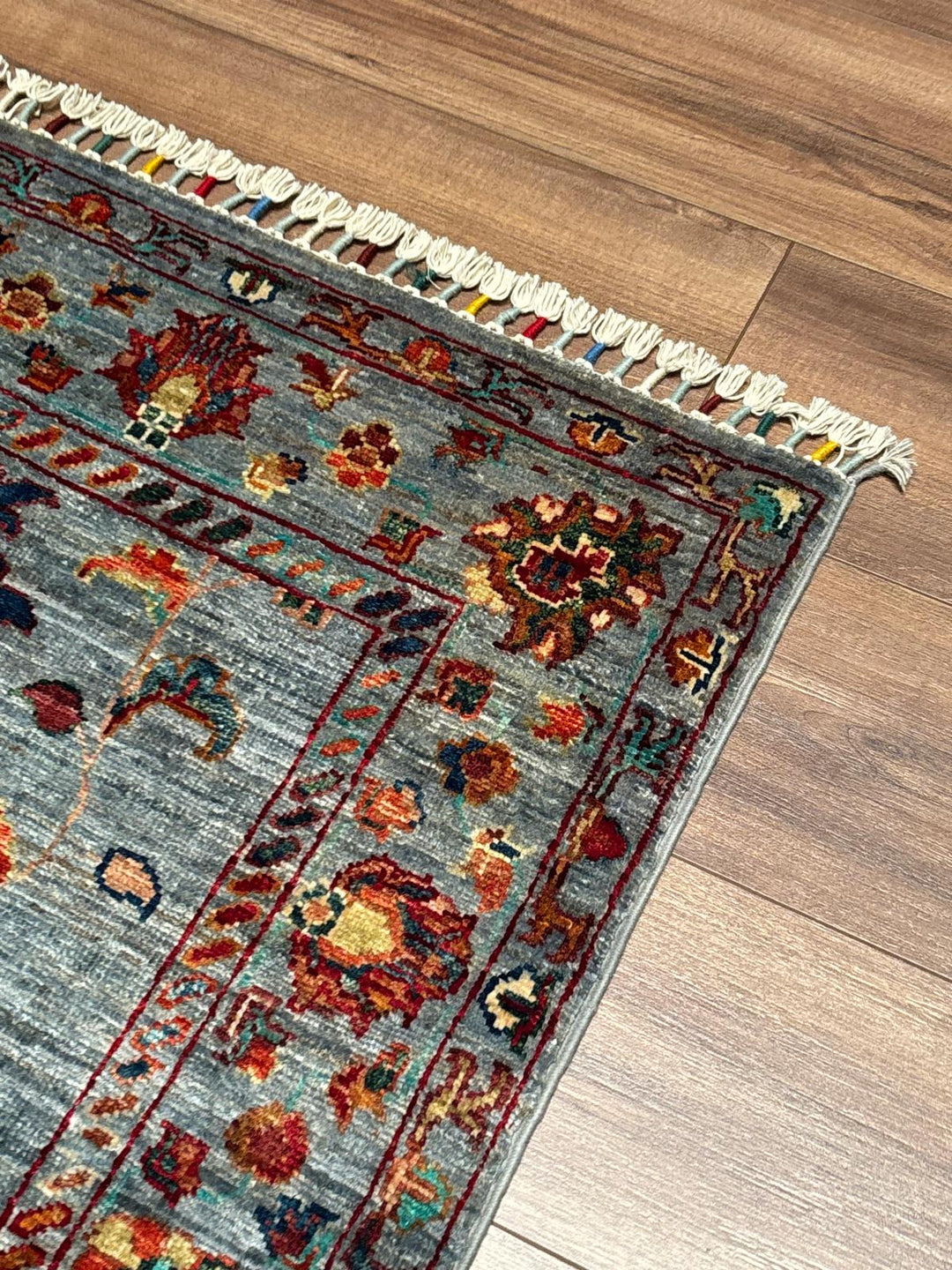 Sultani Binbirgece Orijinal El Dokuması Gri Kök Boya Yün Halı 0.92x139 1.28 Metrekare - 3x4 ft