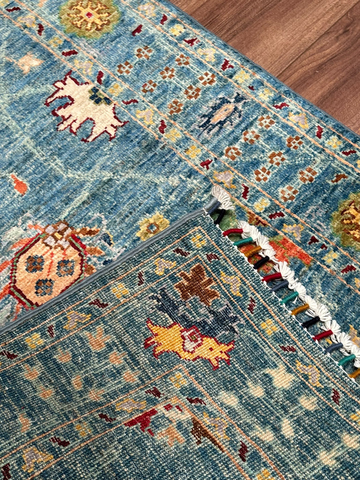 Sultani Çiçekli Orijinal El Dokuması Mavi Kök Boya Yün Halı 0.81x117 0.95 Metrekare - 3x4 ft