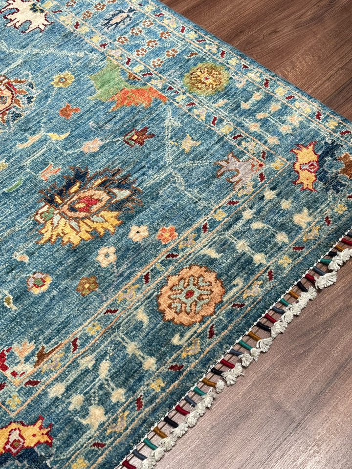 Sultani Çiçekli Orijinal El Dokuması Mavi Kök Boya Yün Halı 0.81x117 0.95 Metrekare - 3x4 ft