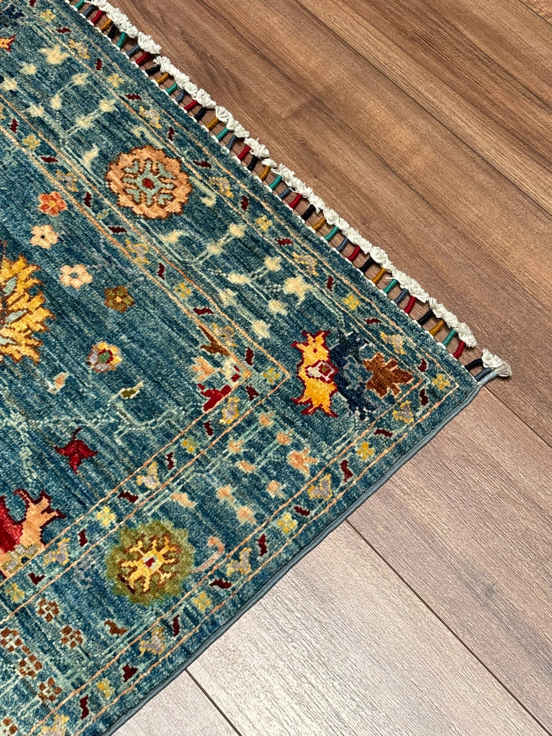 Sultani Çiçekli Orijinal El Dokuması Mavi Kök Boya Yün Halı 0.81x117 0.95 Metrekare - 3x4 ft