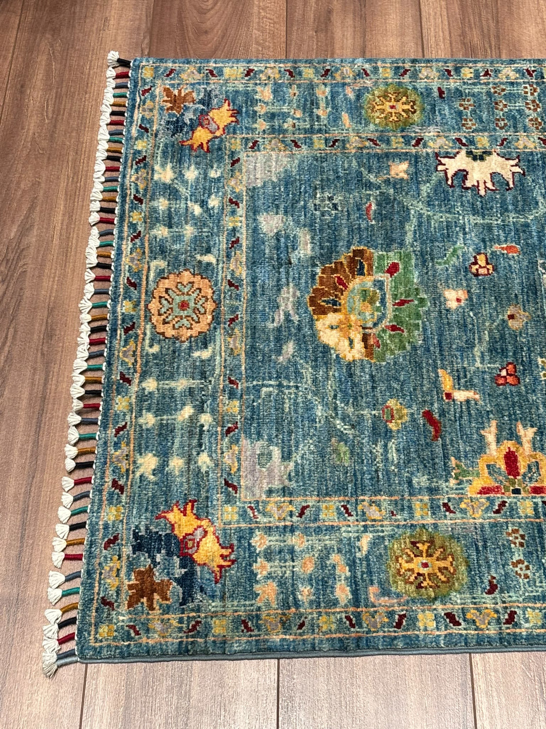 Sultani Çiçekli Orijinal El Dokuması Mavi Kök Boya Yün Halı 0.81x117 0.95 Metrekare - 3x4 ft