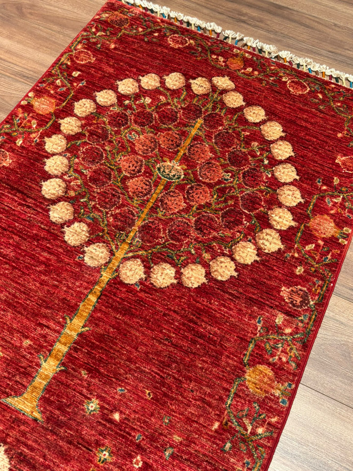 Nar Ağacı Yolluk Orijinal El Dokuması Kırmızı Kök Boya Yün Halı 0.82x312 2.56 Metrekare - 3x10 ft