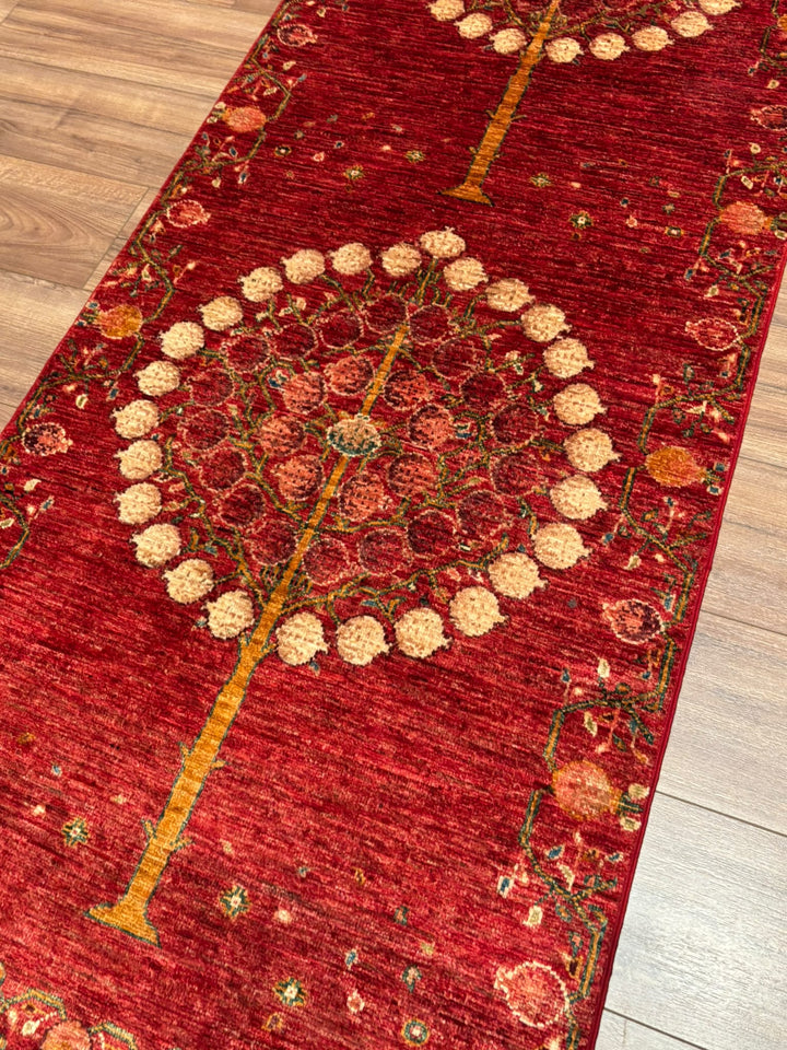 Nar Ağacı Yolluk Orijinal El Dokuması Kırmızı Kök Boya Yün Halı 0.82x312 2.56 Metrekare - 3x10 ft