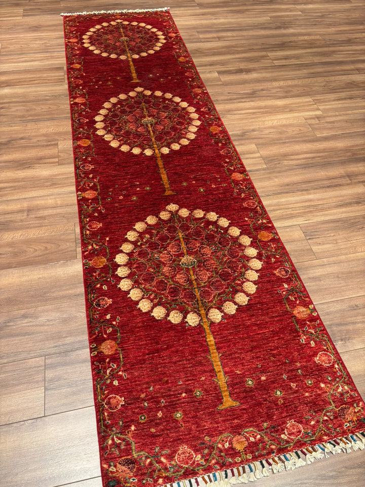 Nar Ağacı Yolluk Orijinal El Dokuması Kırmızı Kök Boya Yün Halı 0.82x312 2.56 Metrekare - 3x10 ft