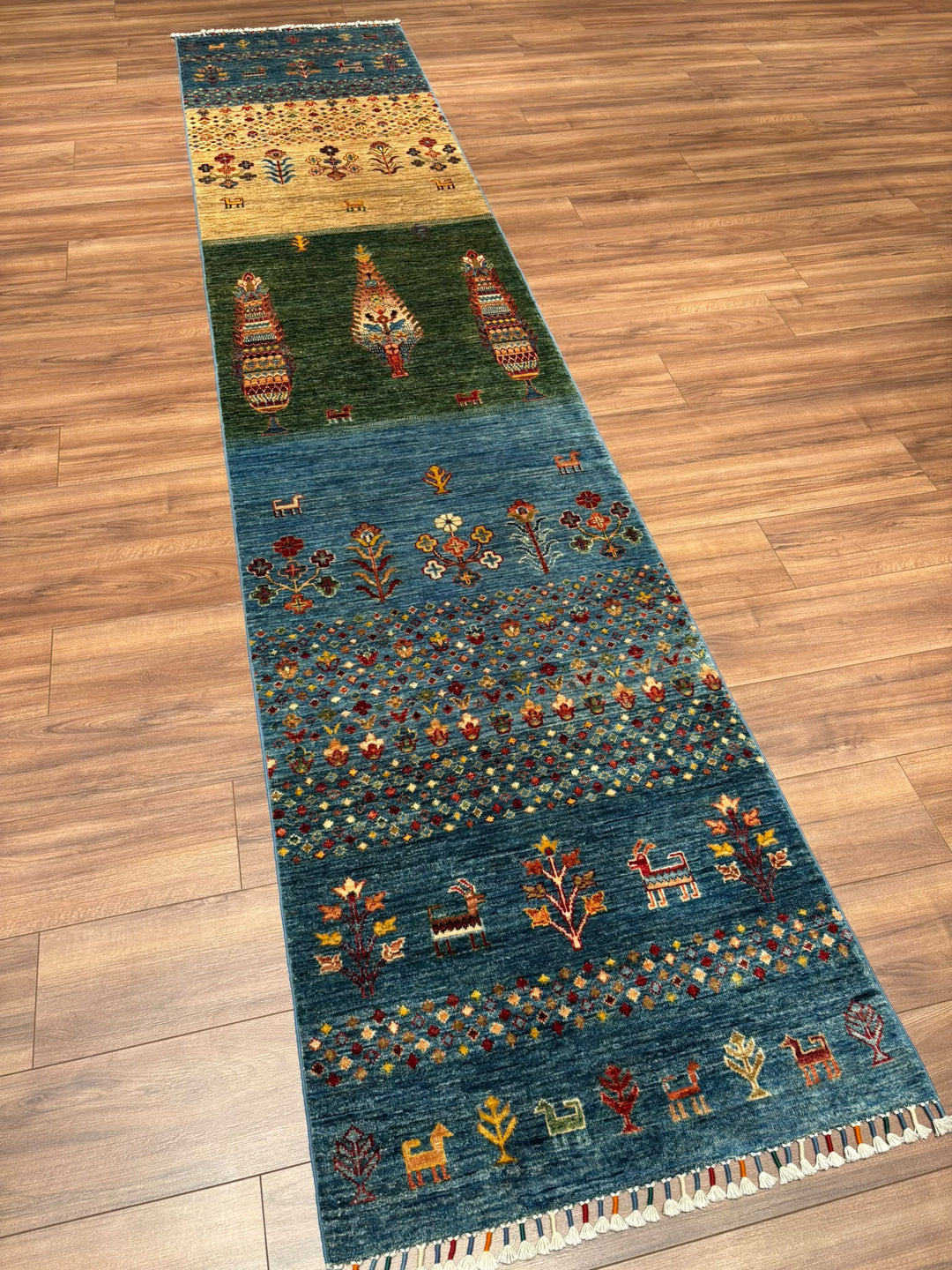 Hayat Ağacı Orijinal El Dokuması Yolluk Multi Kök Boya Yün Halı 0.80x373 2.98 Metrekare - 3x10 ft