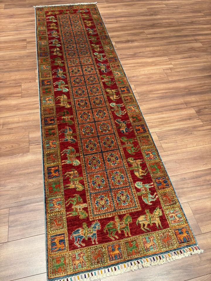 Pazırık Yolluk Orijinal El Dokuması Multi Kök Boya Yün Halı 0.82x312 2.56 Metrekare - 3x10 ft