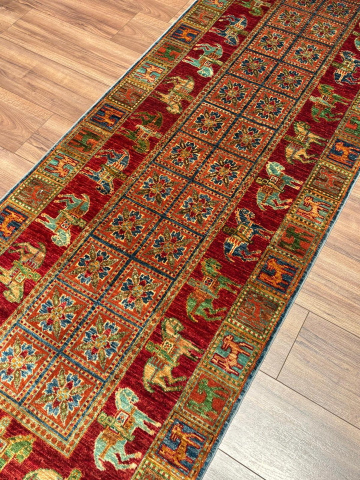 Pazırık Yolluk Orijinal El Dokuması Multi Kök Boya Yün Halı 0.82x312 2.56 Metrekare - 3x10 ft