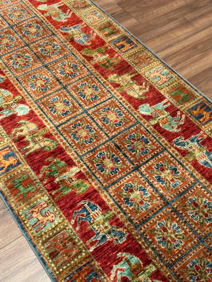 Pazırık Yolluk Orijinal El Dokuması Multi Kök Boya Yün Halı 0.82x312 2.56 Metrekare - 3x10 ft