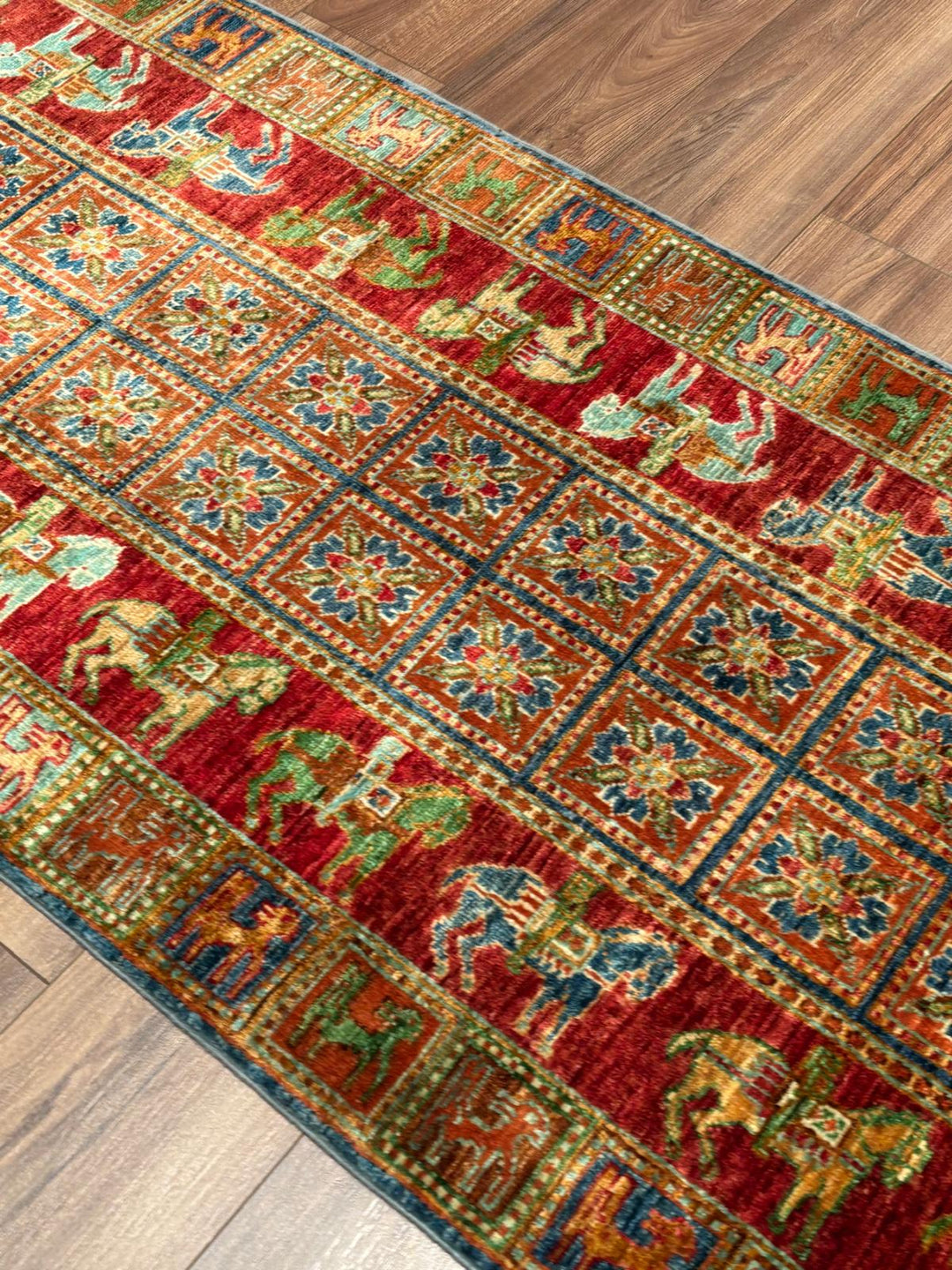 Pazırık Yolluk Orijinal El Dokuması Multi Kök Boya Yün Halı 0.82x312 2.56 Metrekare - 3x10 ft