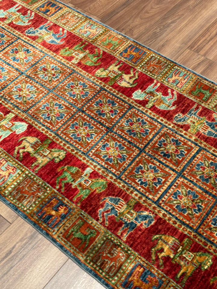 Pazırık Yolluk Orijinal El Dokuması Multi Kök Boya Yün Halı 0.82x312 2.56 Metrekare - 3x10 ft