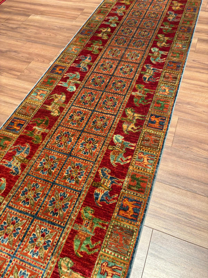 Pazırık Yolluk Orijinal El Dokuması Multi Kök Boya Yün Halı 0.82x312 2.56 Metrekare - 3x10 ft