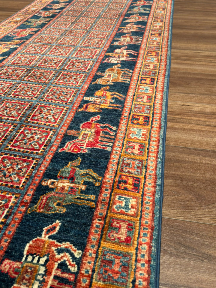 Pazırık Yolluk Orijinal El Dokuması Multi Kök Boya Yün Halı 0.80x255 2.04 Metrekare - 2x8 ft