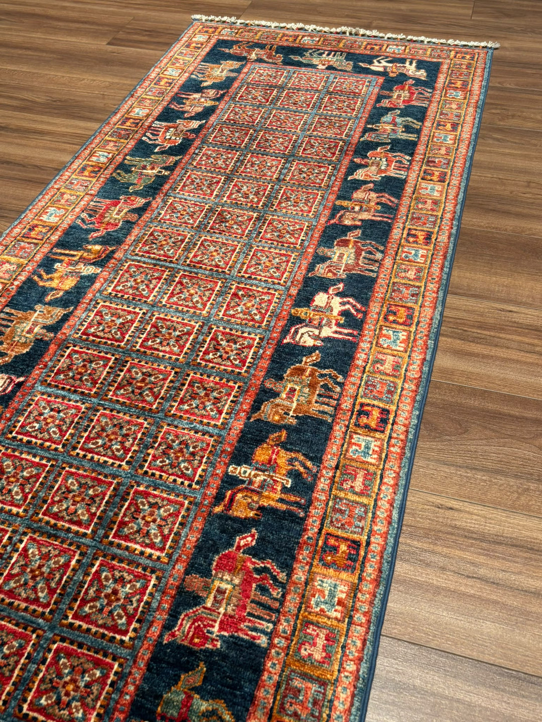 Pazırık Yolluk Orijinal El Dokuması Multi Kök Boya Yün Halı 0.80x255 2.04 Metrekare - 2x8 ft