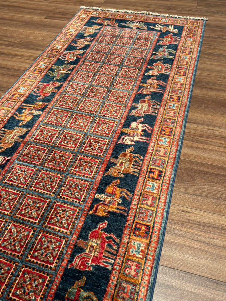 Pazırık Yolluk Orijinal El Dokuması Multi Kök Boya Yün Halı 0.80x255 2.04 Metrekare - 2x8 ft