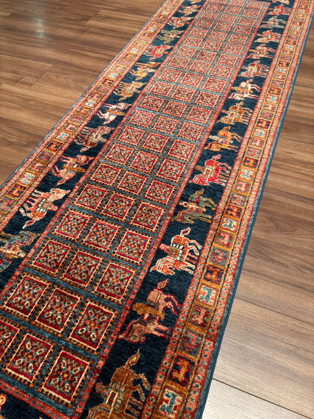 Pazırık Yolluk Orijinal El Dokuması Multi Kök Boya Yün Halı 0.80x255 2.04 Metrekare - 2x8 ft