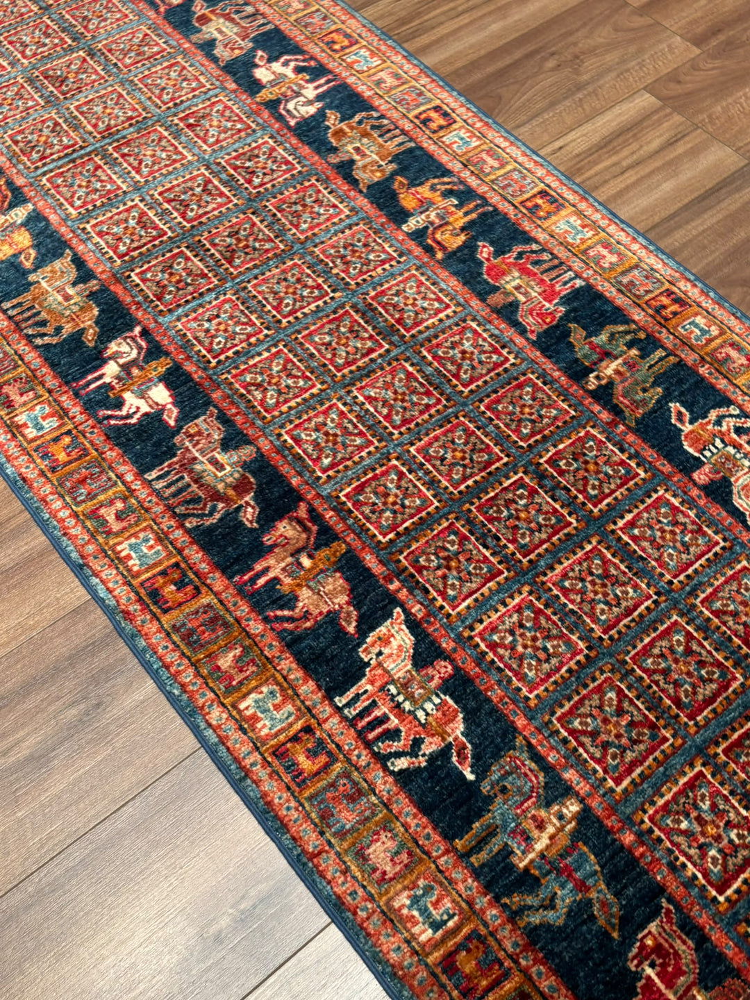 Pazırık Yolluk Orijinal El Dokuması Multi Kök Boya Yün Halı 0.80x255 2.04 Metrekare - 2x8 ft