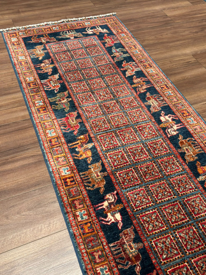 Pazırık Yolluk Orijinal El Dokuması Multi Kök Boya Yün Halı 0.80x255 2.04 Metrekare - 2x8 ft
